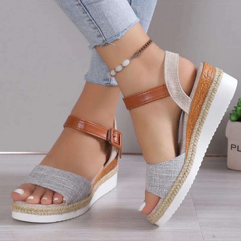Women's Sandals Peep Toe Heels Sandals Summer Wedges Shoes Woman Low Platform Heeled Sandalias Mujer Summer Shoes Women Footwear