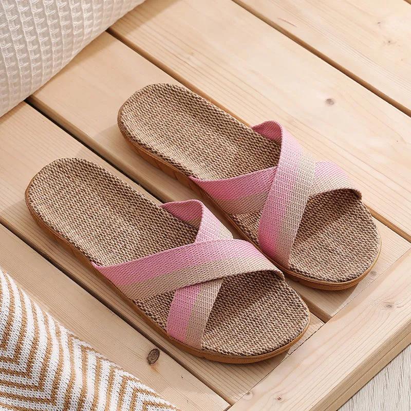 Sommer Herren Leinen Hausschuhe Lässige Leinen Sandalen Mehrere Stile Rutschfeste Haus Flip-Flops Indoor Schuhe Damensandalen