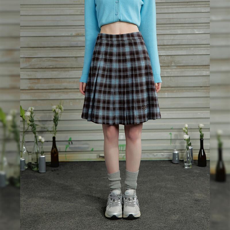 UNIFREE American Retro Plaid Pleated A-Line Skirt S