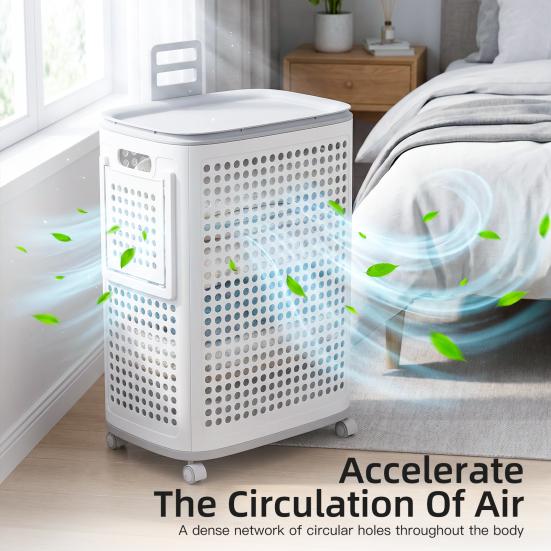 Multi-Functional Top Cover Rolling Laundry Hamper with Lid, Large Plastic Clothes Basket Socks And Underwear Storage 2 Side Pockets, Mobile Dirty Bin