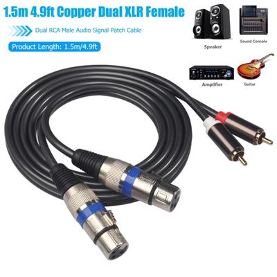 Dual 3pin XLR Female To Dual RCA Male Audio Cable 1.5m 4.9ft Copper Signal Patch Cable for Microphone Mixer Headphone Amplifier