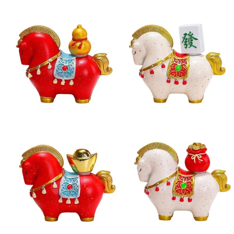 Year Of Horse Resins Sculpture New Year Decorative Figurine Symbolizing Fortunes Prosperity For Gifting Or Shelf Table