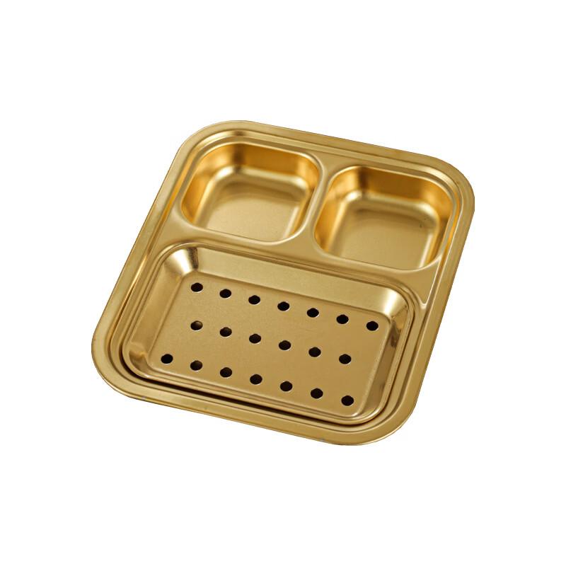 ZISIZ Gold Stainless Steel 3-Compartment Serving Plate