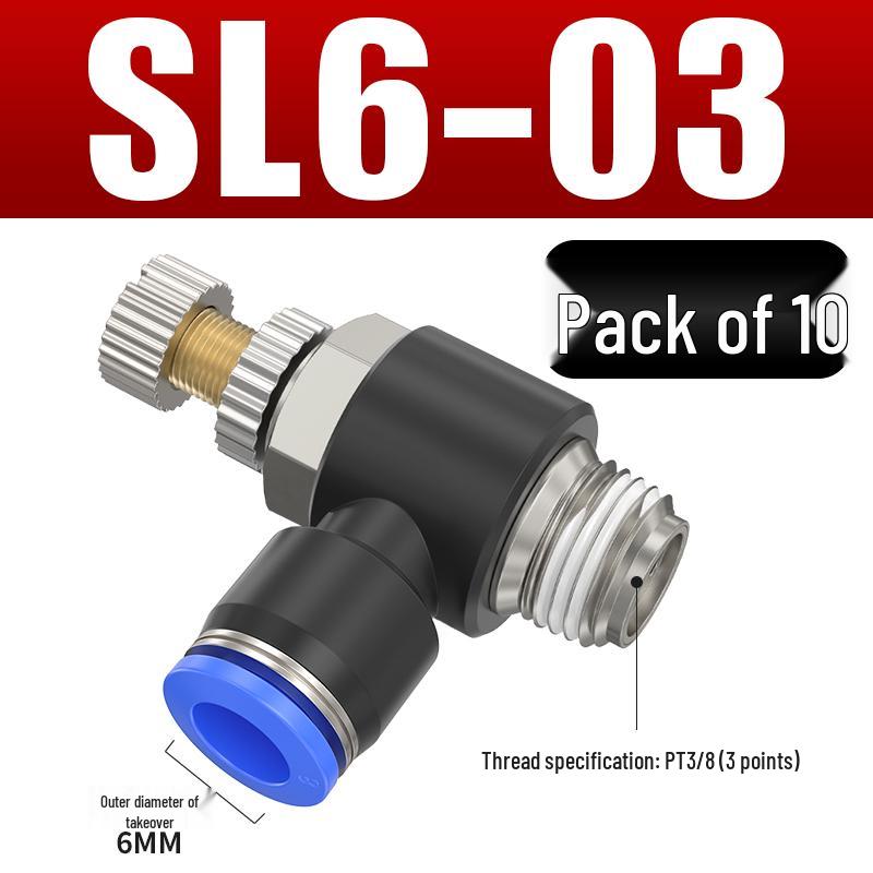 Adjustable Pneumatic Throttle and Speed Control Valve with Quick Connector for Air Tubes SL4 6 8-M5-01-02