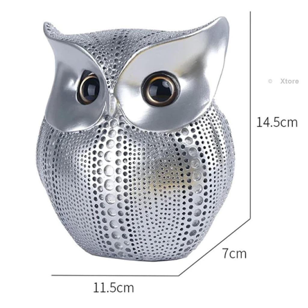 Modern Classy Lucky Owl Resin Art Figure Showpiece (Silver), 1 Piece
