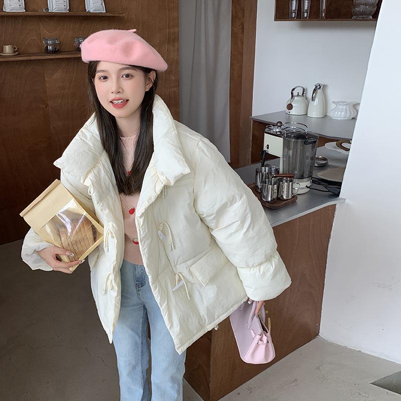 Stand-up collar down cotton clothes women's short new loose horn buckle cotton clothes bread clothes jacket