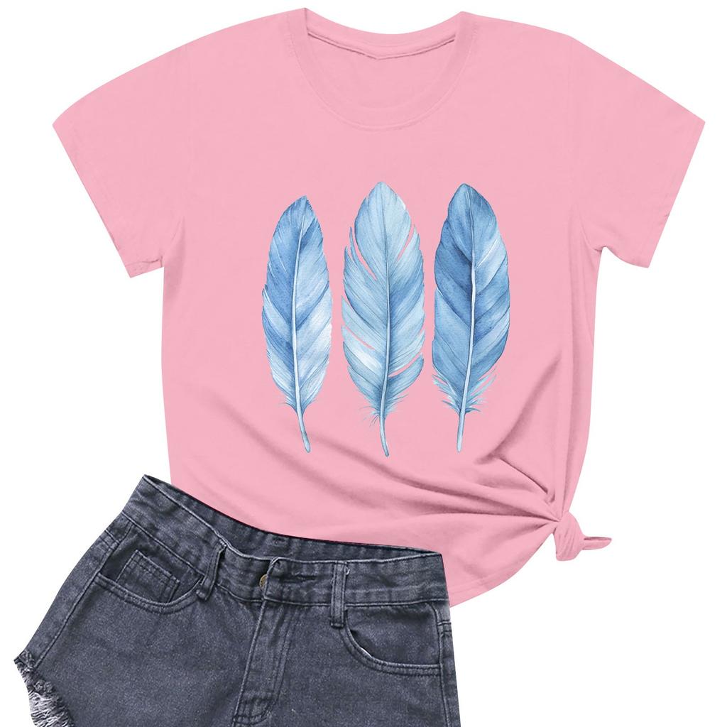 Women's Fashion Casual Printed Short Sleeve Round Neck Pullover Tops