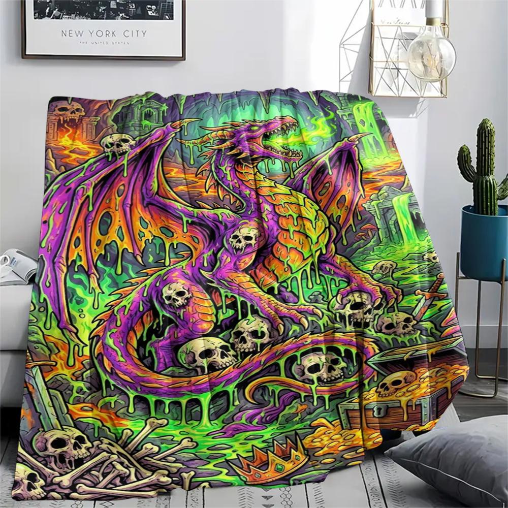 Dragon Elephant Dinosaur Print Flannel Blanket,High quality Comfortable for All Seasons,Home Decor,Warmth and Comfort,Perfect for Christmas Gifts