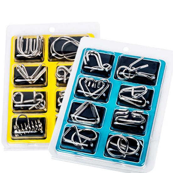 8Pcs/Set Metal Wire Puzzle Montessori Educational Carbon Steel IQ Mind Brain Teaser Stress Reliever Toys for Children