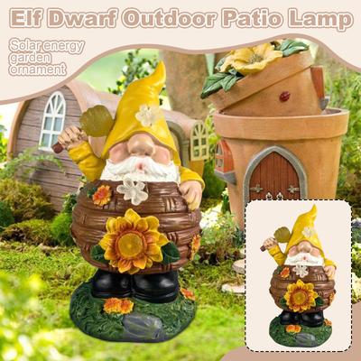Solar Gartenornament Harz Pflanze Konfuzianischer Zwerg Dekoration Außen Hof Licht