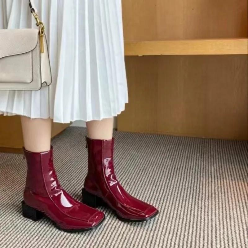 Jaro podzim dámské kotníkové boty hranatá hlava nízký podpatek platforma dámské boty chelsea zima zapatos mujer krátké boty vysoké podpatky