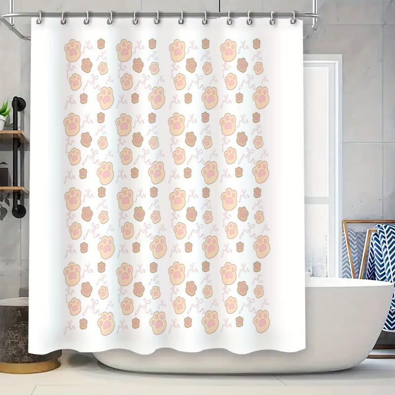 

Cute Cat Paw Print Shower Curtain Set Waterproof Bathroom Decor Farmhouse Style Modern Fabric Liner Vintage W60H190(CM)-1 Pcs