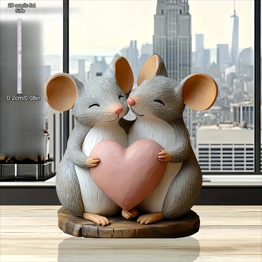 2D Flat Acrylic Mouse and Heart-shaped Decoration, Indoor and Outdoor Decoration - No Battery/electricity Required, Free Day Decoration, S