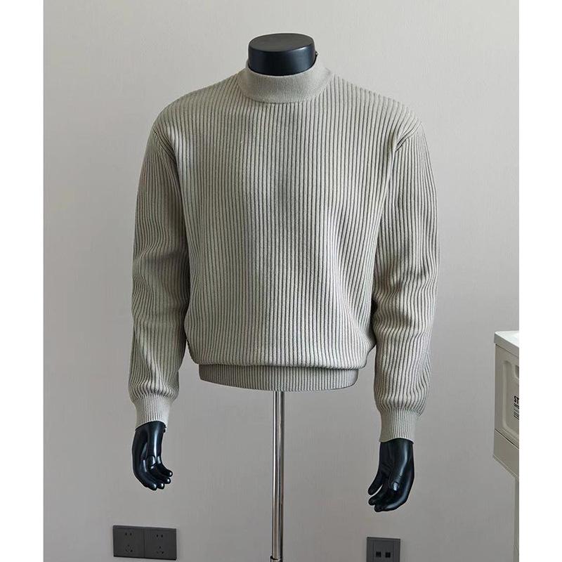 

Men s White Ribbed Mock Neck Sweater: Autumn/Winter High-End Classic Cleanfit Knitwear L зелений