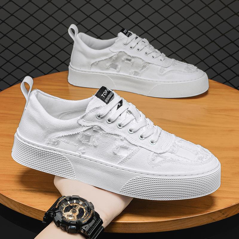 2025 Summer New Men's Breathable Trendy Lace-Up Canvas Shoes Athletic Casual Timeless White Sneakers Versatile Canvas Plimsolls