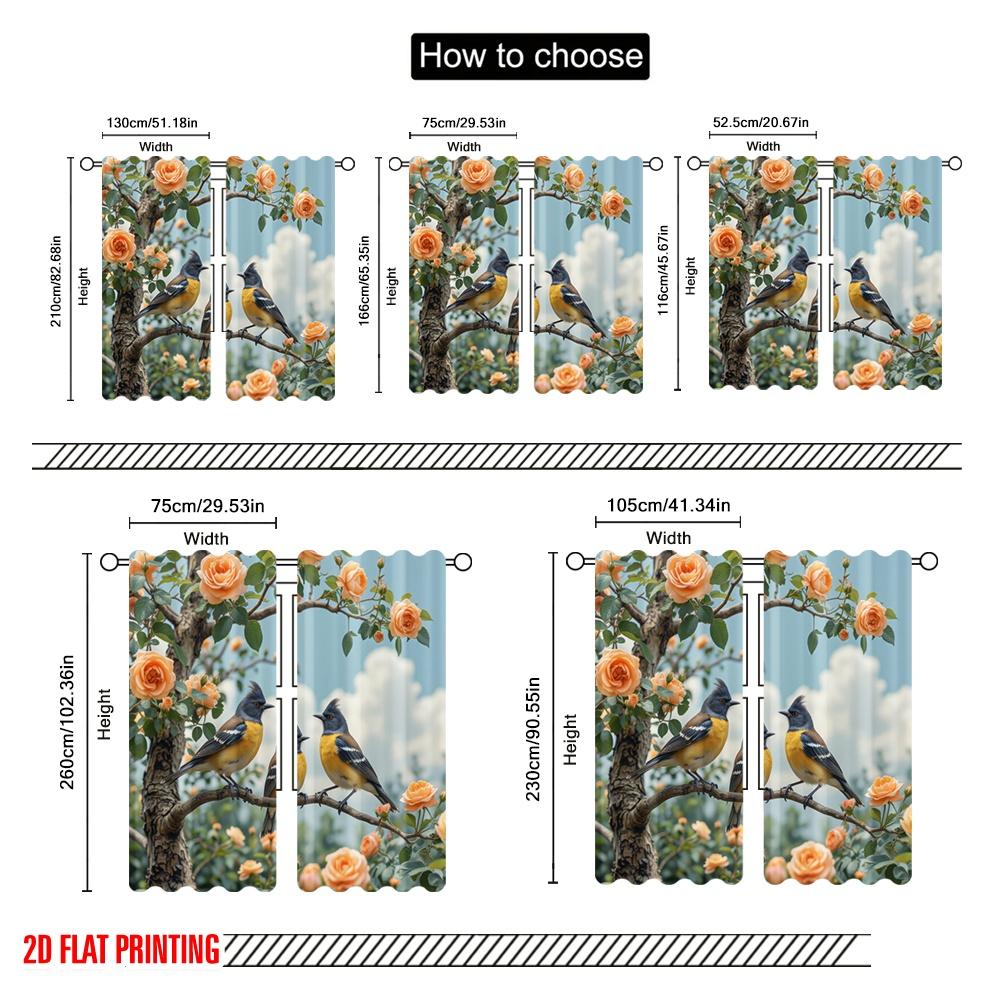 2 Stück, 2D-Flachdruck Minimalistische Vorhänge VögelUndBlüten Polyestergewebe (ohne Stange) Festlich Ideal für Schlafzimmer & Wohnzimmer