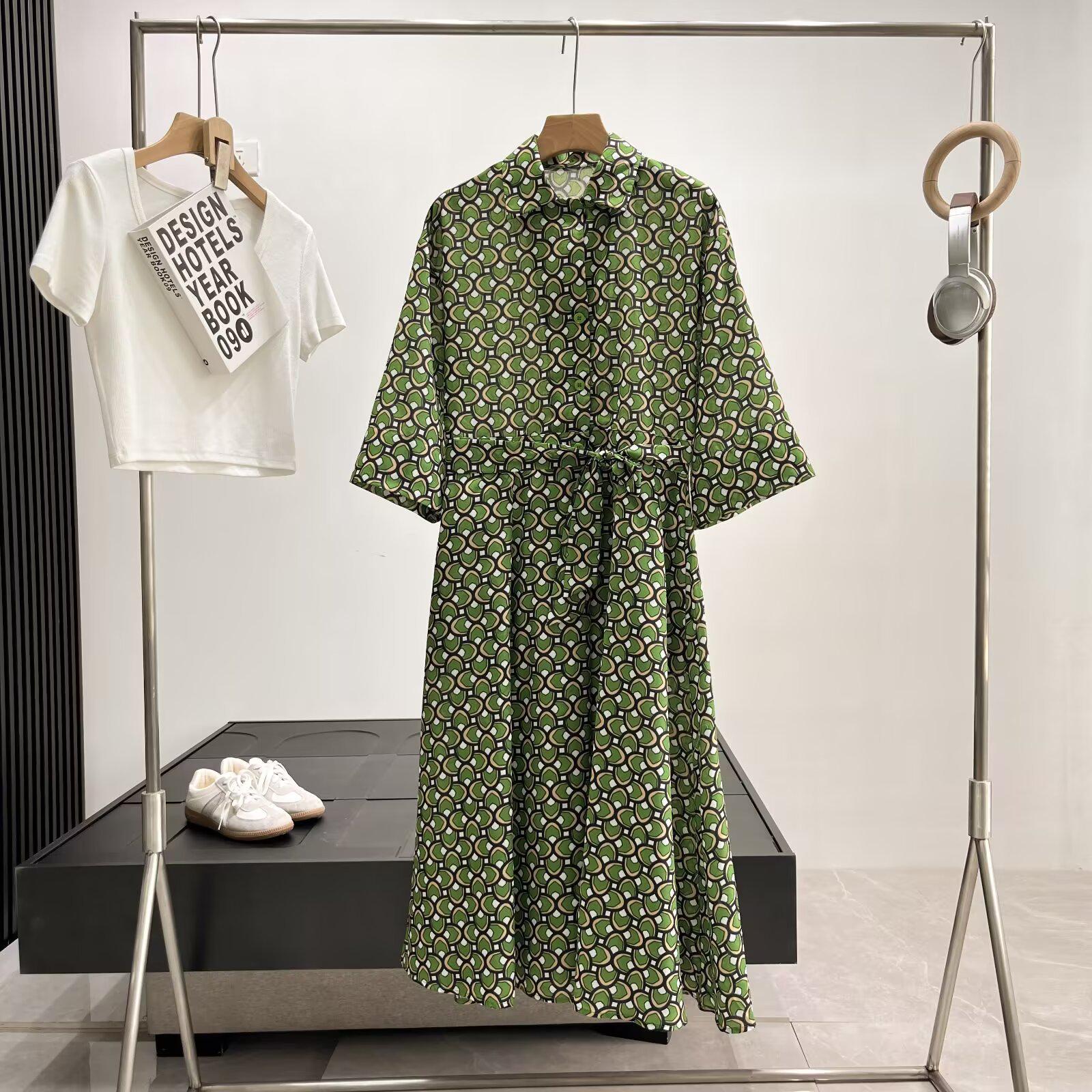 

Летнее женское элегантное поплиновое платье-рубашка с поясом XS зелёный