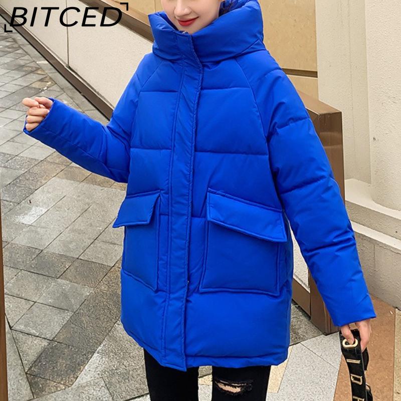 BITCED Women's Mid-Length Winter Waist-Defining Thickened Cotton Coat, Padded Jacket