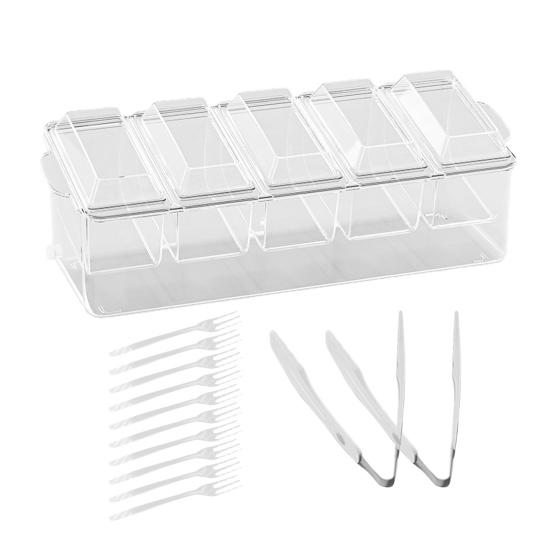 Taco Bar Serving Set for Party Ice Chilled Condiment Caddy Organizer for 5 Removable Compartments Garnish Serving Tray Platter for Picnic Camping