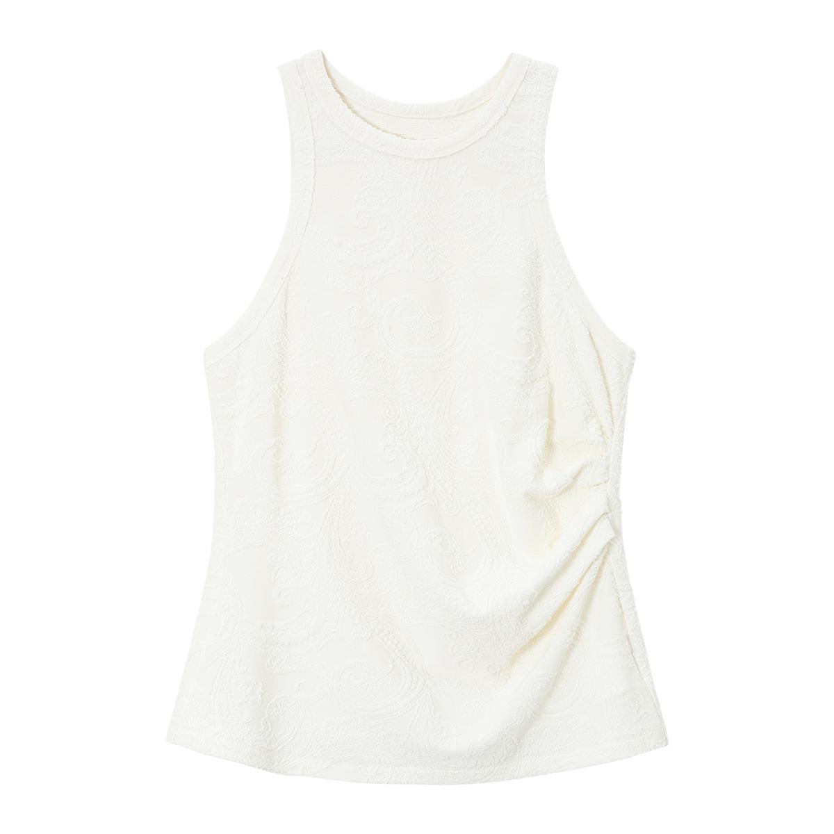 Spring Modal Wool Vest with Dark Cashew Flower Pattern Small белый