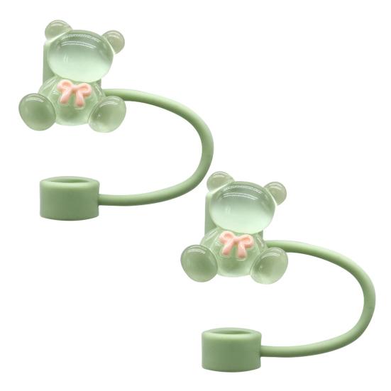 

2Pcs Silicone Straw Cap 10mm Inner Diameter Bear Design Straw Cover Dust-Proof Straw Protector for Cups And Bottles Reusable Drink Lid Stopper B