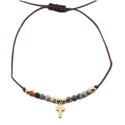 [R0138] - Grey Gold 'Cross' Steel Bracelet - 10x7 Mm