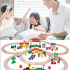 Children's Wooden Train Track Building Blocks Set