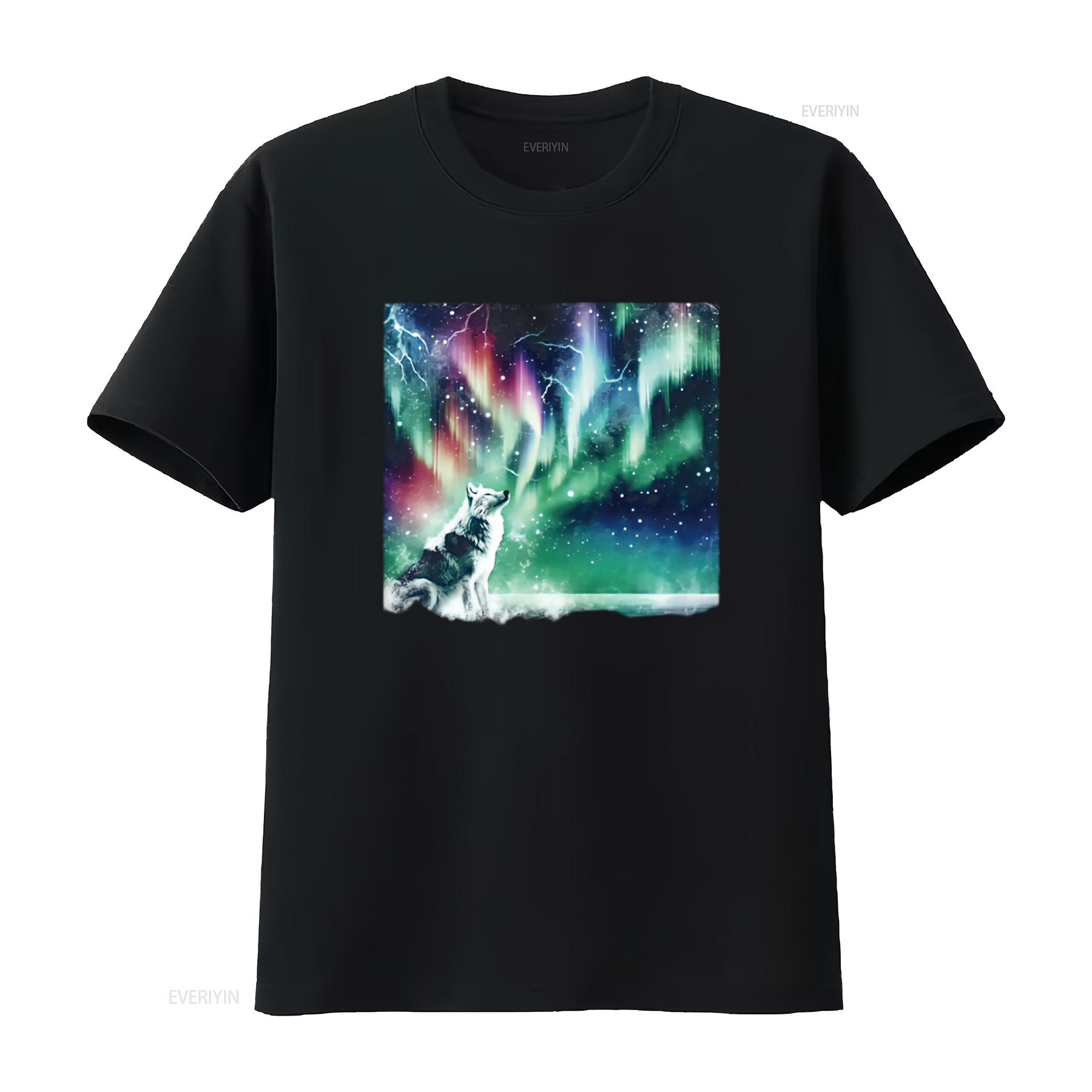 

Northern Lights Wolf T Shirt vintage Washed Unisex Slightly Casual Versatile Soft Breathable designer clothes homme graphic 4XL