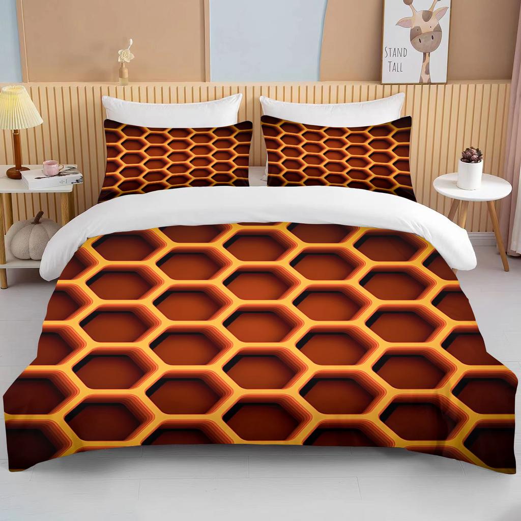 3D Geometric Hexagonal Rhombus Print Bedding Set Duvet Cover 1 Duvet Cover 2 Pillowcases Adult and Kids Bedding Set Luxury Gifts