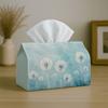 2D Flat Style, Light Blue Dandelion Tissue Box (1pc), Soft White Flower Natural Meadow Napkin Storage Box. Suitable for Toilet Paper/Paper Towels/Faci