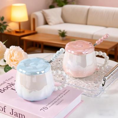 Elegante Keramiktasse mit Perlenblumen: Stilvolles Unisex-Trinkgeschirr & Souvenir-Geschenk
