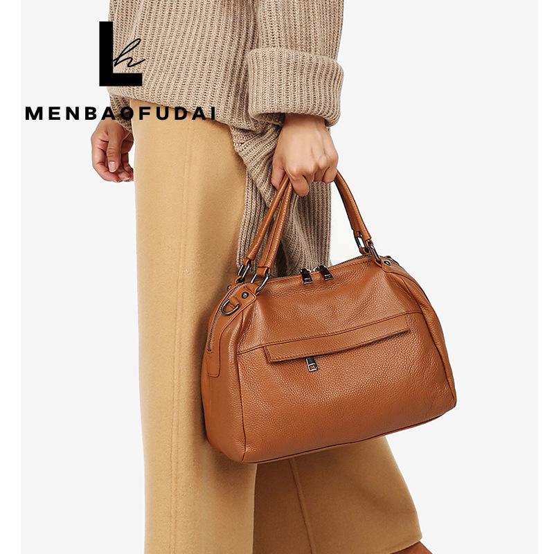 European & American Style Large Capacity Women's Soft Cowhide Handbag - Autumn/Winter Simple Fashion Shoulder Bag