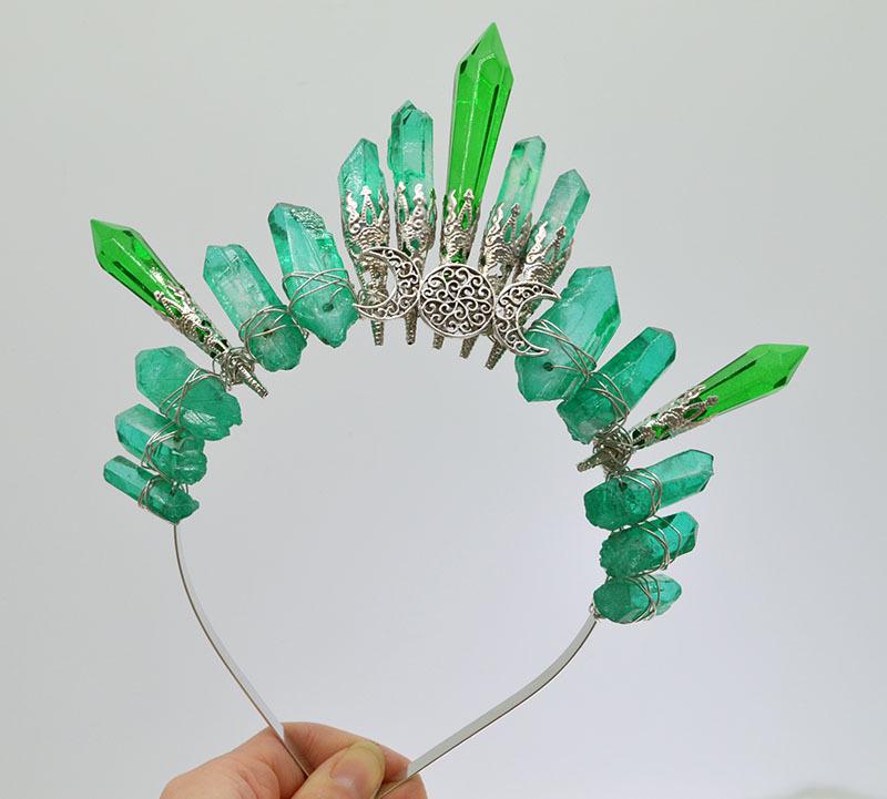 Retro Silver Moon Crystal Glass Crown Headband