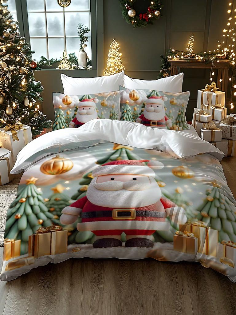 2/3ks Vánoční stromek Dárek Vzor sněhové vločky Sob Santa Claus Měkká sada povlaku na peřinu Vhodná do ložnice, pokoje pro hosty