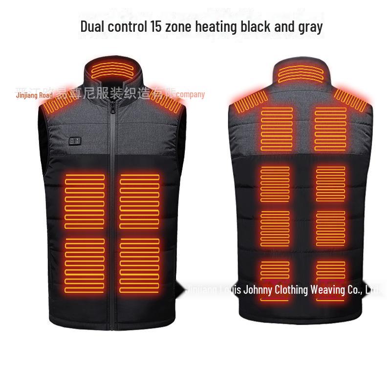 Vestă încălzită USB cu control dublu cu 17 zone - stil cuplu, temperatură constantă