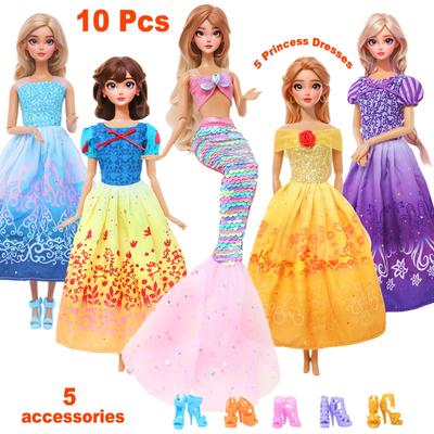 10 Pcs/Set 30cm Doll Clothes and Accessories 5 Pricess Dress Wedding Gown+ 5 High Heels Shoes Kids Toy Gift