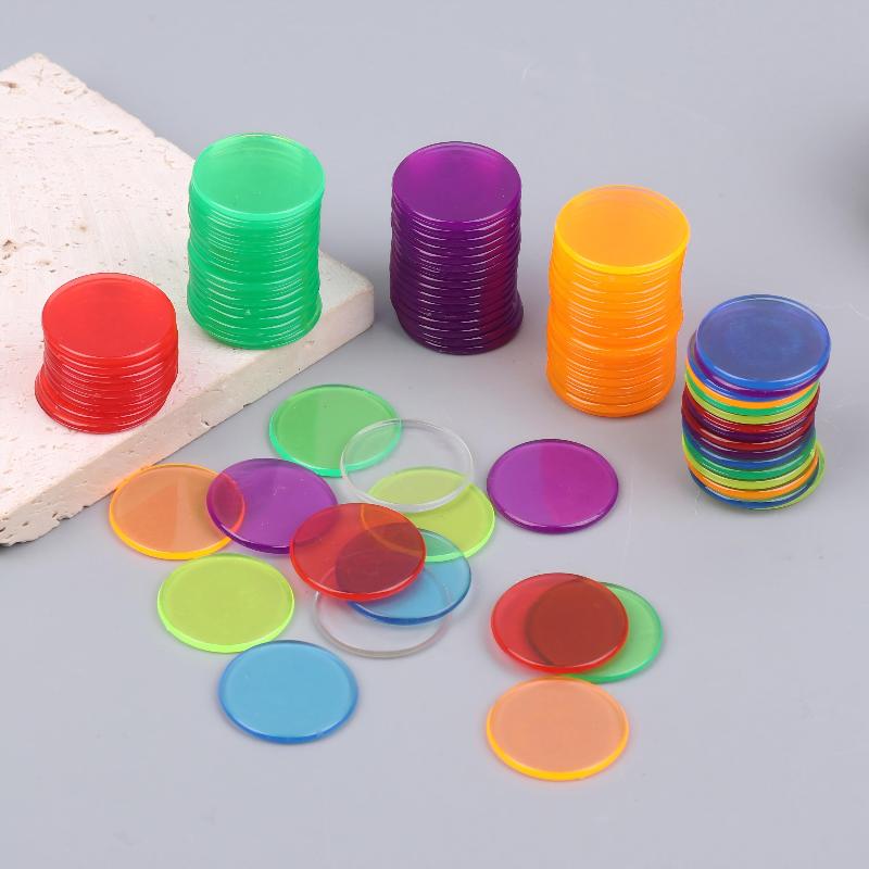 100 Stuks 25 Mm Kleur Plastic Chip Bingo Chip Montessori Interactief Leren Educatie Wiskunde Speelgoed Familie Feest Tellen Speelgoed