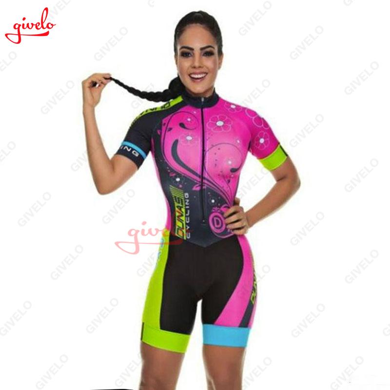 GIVELO Women's Professional Triathlon Clothes Short Sleeve Cycling Skinsuits Sets Conjunto Feminino Ciclismo Jumpsuit kits Gel