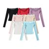 Lace One-word Shoulder Long-sleeved T-shirt Women's Spring and Summer New American Spice Girl Solid Color Splicing Bottoming Shirt Top