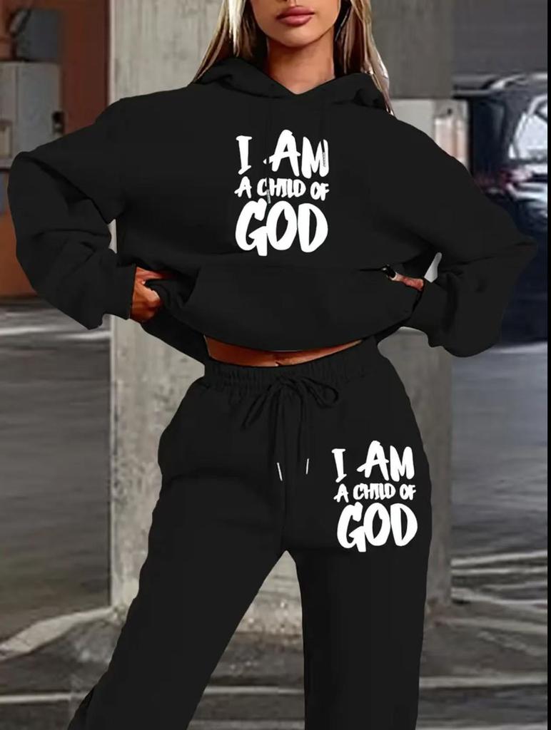 European and American trendy brand fleece sweater sweatpants set, new women's clothing letter printing hoodie women's suit