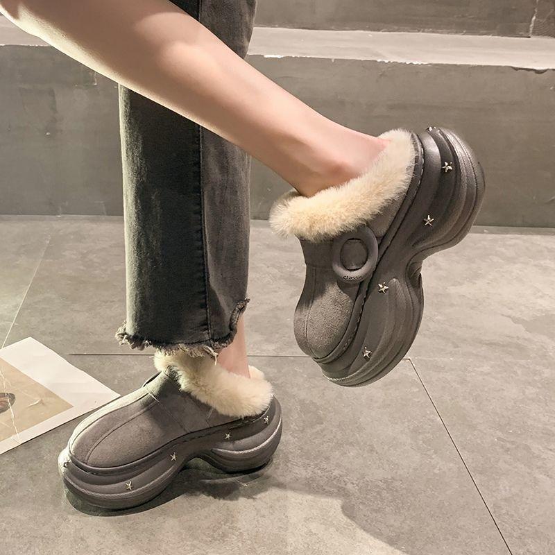 Fashion non-slip bag head cotton slippers women's autumn and winter new outer wear thick-soled fluffy cotton slippers women