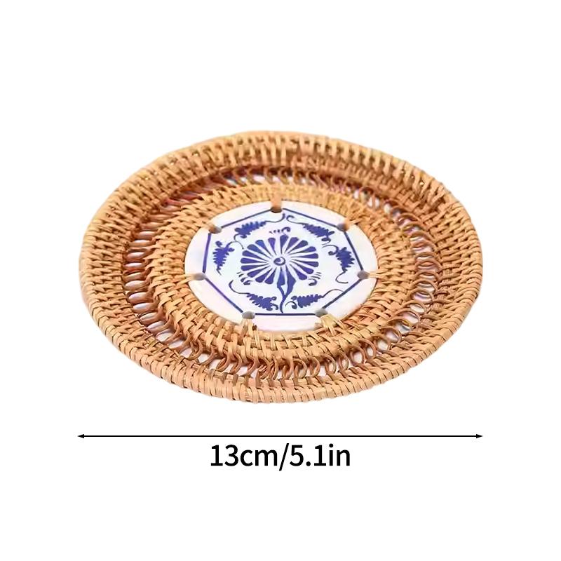 Rattan Coaster Creative Placemat Handmade Table Mat Heat Insulating Tablemat Tea Coffee Cup Pad Non-Slip Mat Round Coasters
