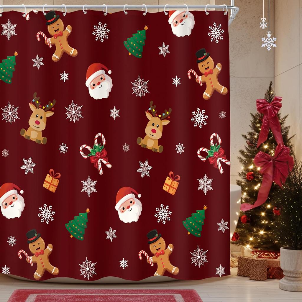 Christmas Shower Curtain Navy Blue Snowflakes Winter Holiday Happy Xmas New Year Festival Seasonal Snow Celebration Fabric