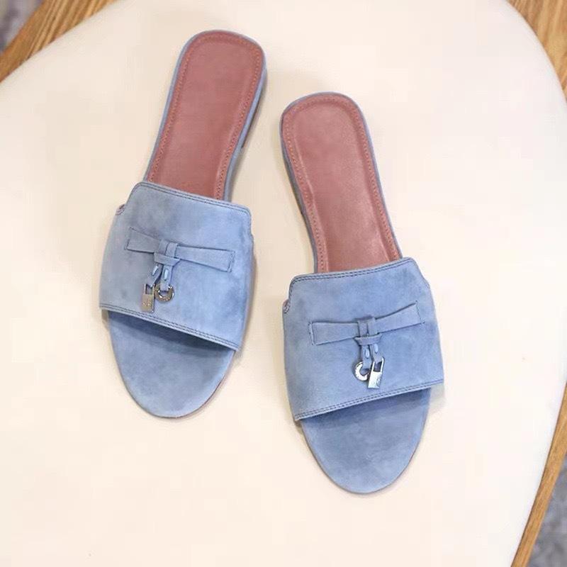 Pelle bovina~ Vera pelle frangiata piccola fibbia dorata a fascia bassa piatta pantofole da donna per l'estate pantofole mezze pigre sandali francesi