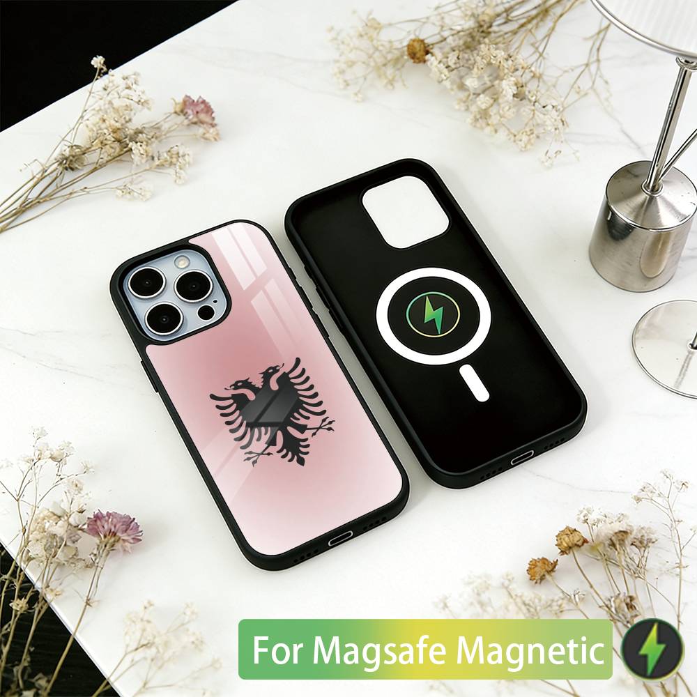 A-Albanian Flag Eagle Phone Case For iPhone17,16,15,14,13,12,11 Plus,Pro Magnetic with Magsafe Wireless Charging iPhone11