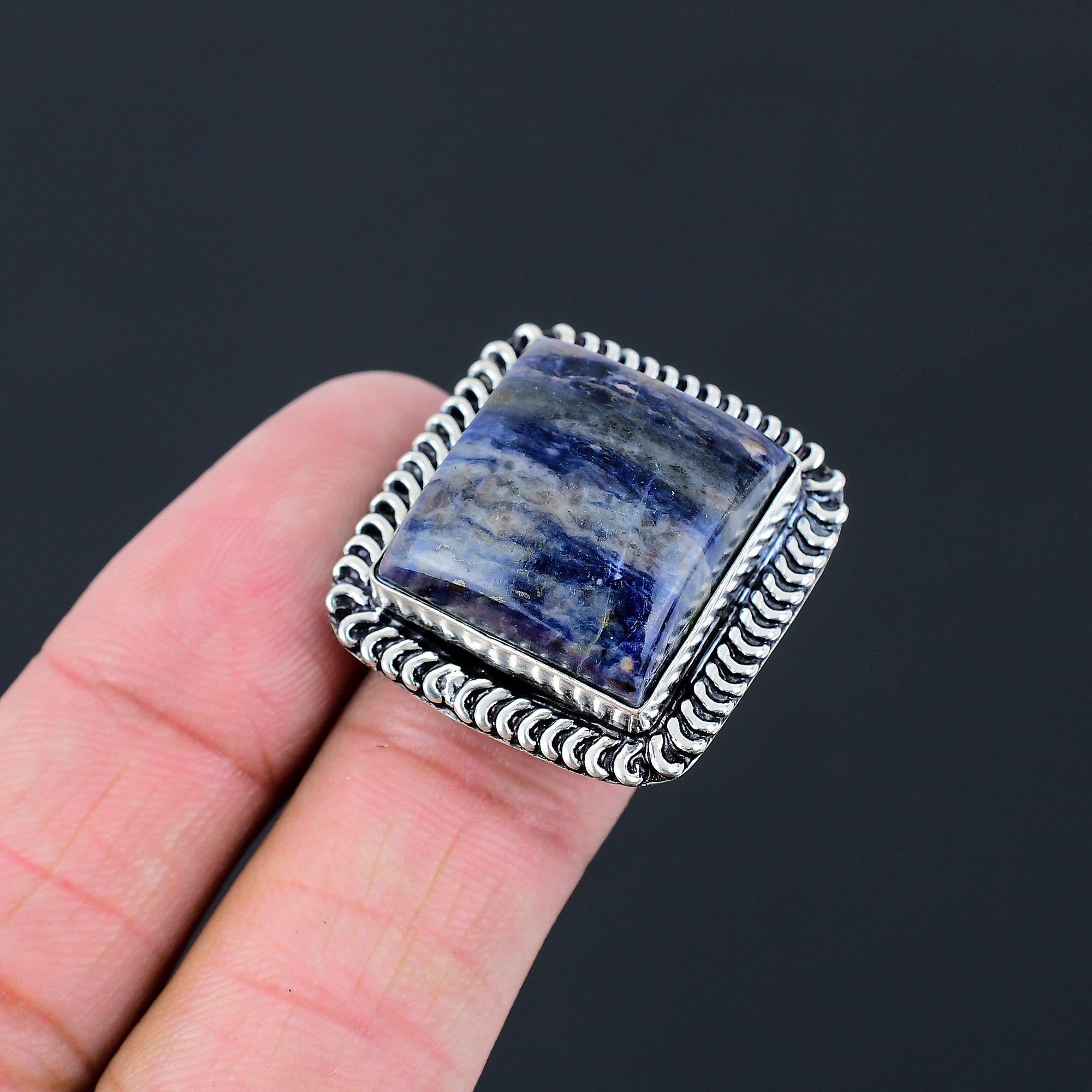 Friendship Day Deal Natural Sodalite Boho Promise Ring Jewelry 925 Silver US 8.5 8.5