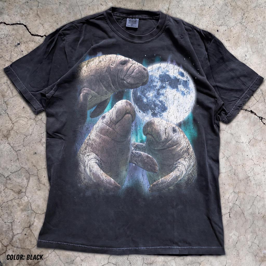 Manatee Howling Moon Graphic T-Shirt, Ocean Marine Life Lover Tee
