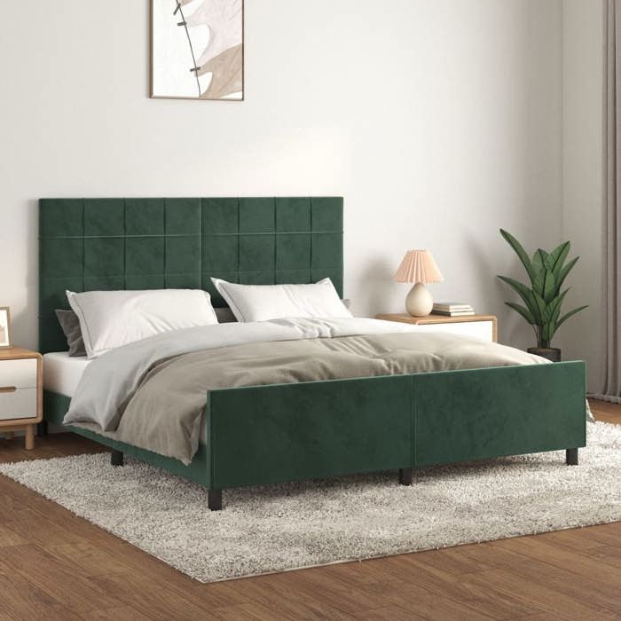 VidaXL Cadre de lit avec tête de lit Vert foncé 160x200 cm Velours3125766