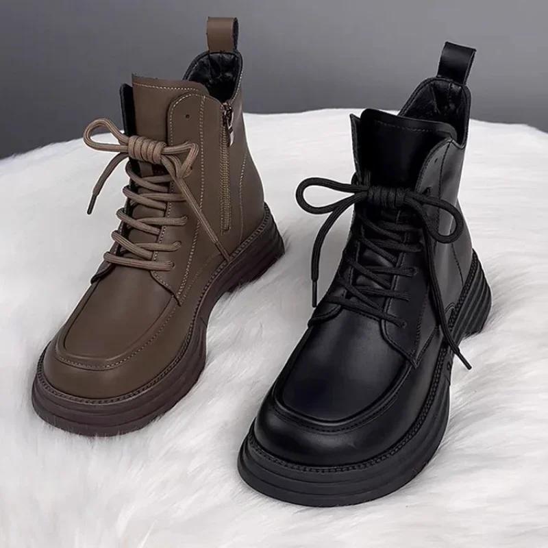 Winter Women's Boots Plush New Platform Warm Short Boots Flat Bottom Comfortable Outdoor Lace Up Ankle Boots Fashion Shoes 2024