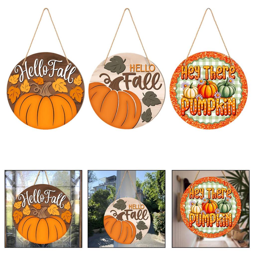 Fall Hanging Sign for Family Multifunctional,Round Wood Ornament Decoration for Wall,Office Front Door Living Room Farmhouse